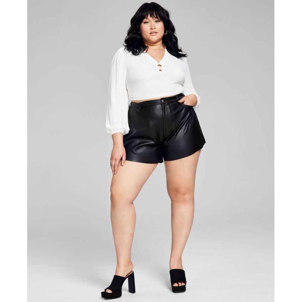 And Now This Trendy Plus Size Faux-Leather Trumpet Shorts